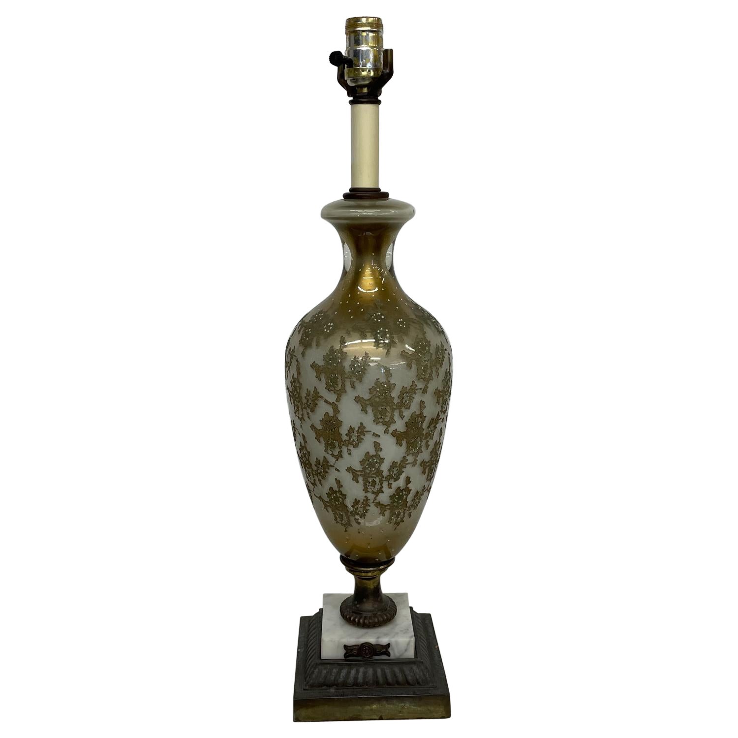 Refined Style of Murano Gold Art Glass Marble Table Lamp, Italy, 1950s