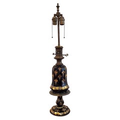 19th Century French Black Glass Oil Lamp with a Painted and Parcel Gilt “Grapes"