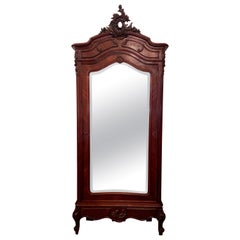 Antique French Rosewood Single Door Armoire with Beveled Mirror, circa 1880