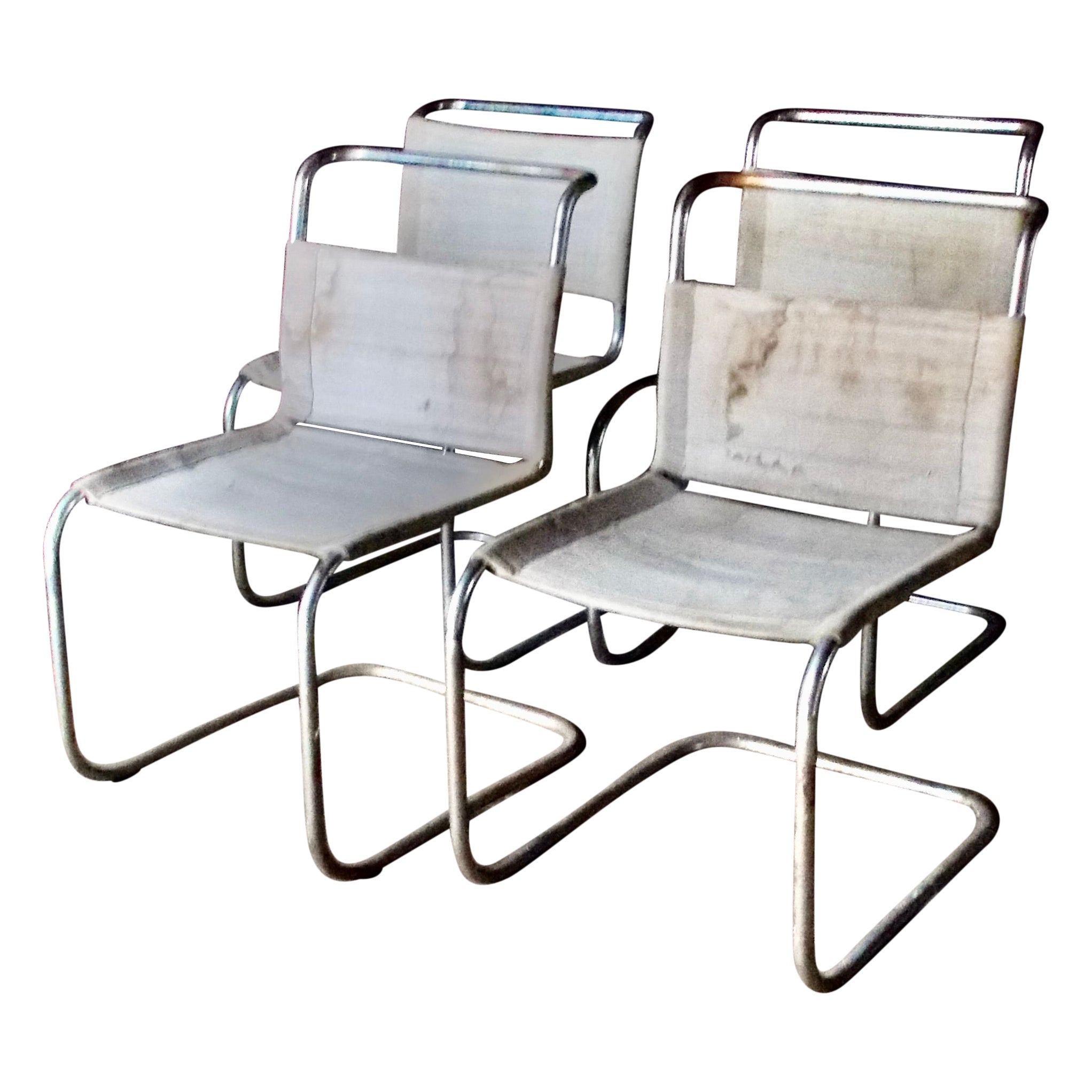 Four Early Breuer B-33 Canvas and Tubular Steel Side Chairs