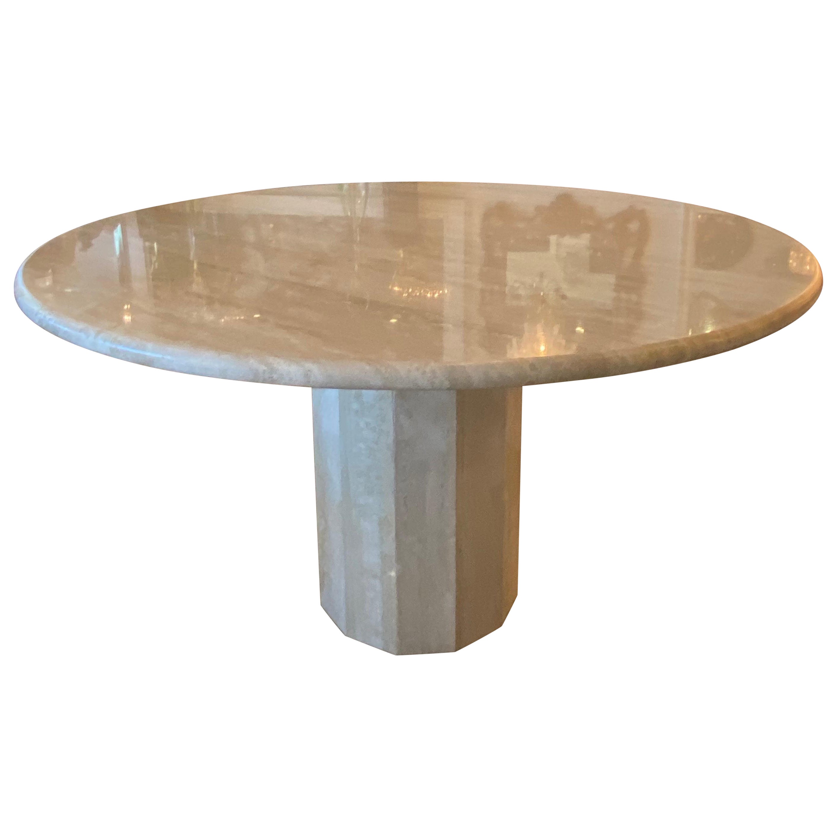 Vintage Round Italian Travertine International Stone Dining Table or Game Table 