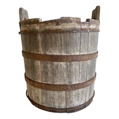 Vintage Weathered Cypress Wood Garden Buckets with Handle