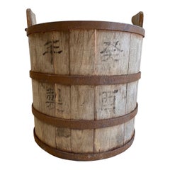 Vintage Weathered Cypress Wood Garden Buckets with Handle