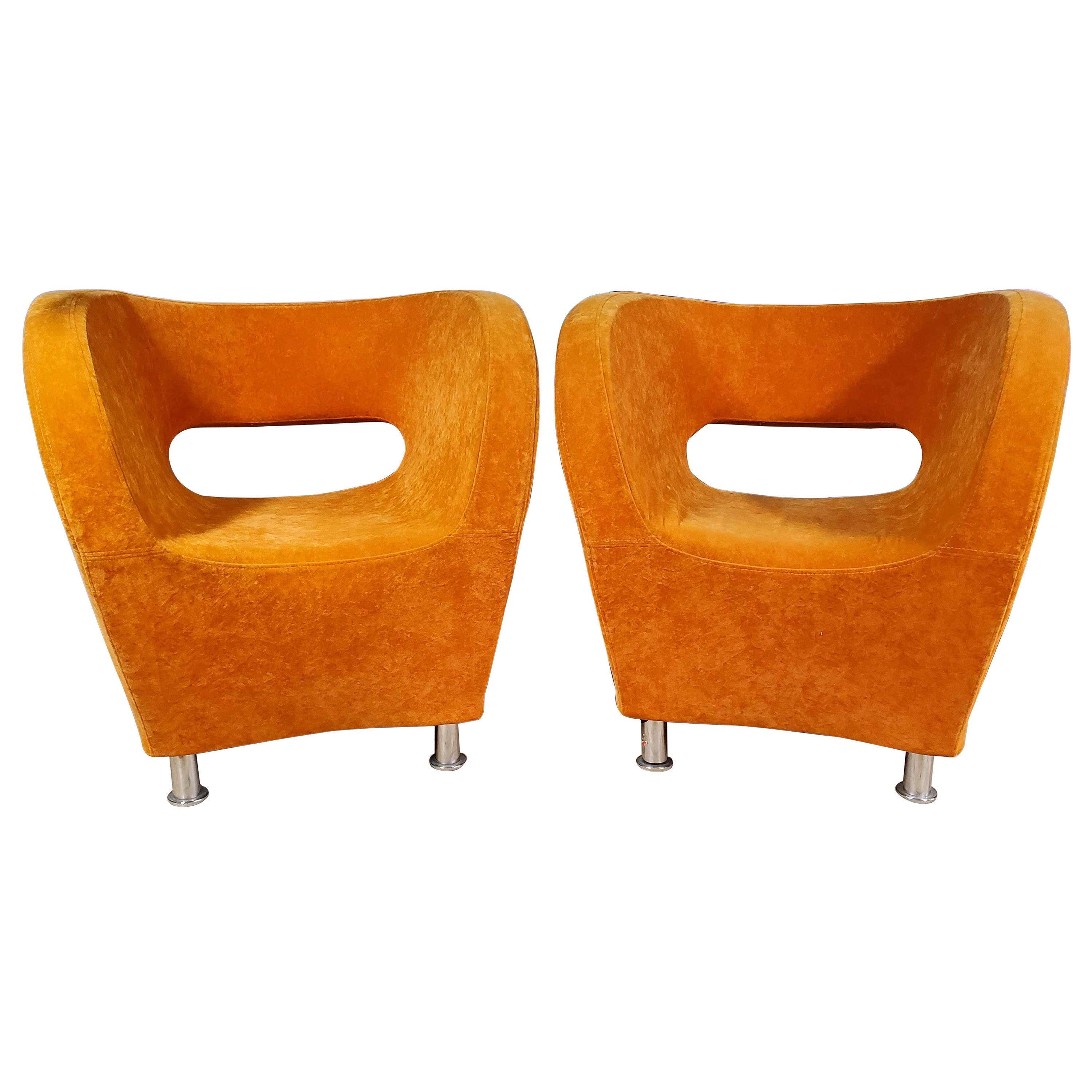 Pair of Orange Barrel Tube Salazar Lounge Club Chairs