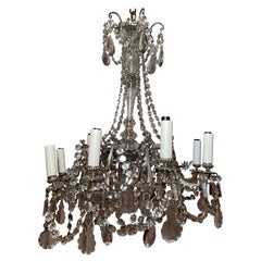 Antique French Baccarat Crystal and Silver on Bronze 9-Light Chandelier, Ca 1890