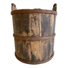 Vintage Weathered Cypress Wood Garden Buckets with Handle