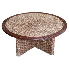 Round Cocktail Table with Woven Rope France, 1960's