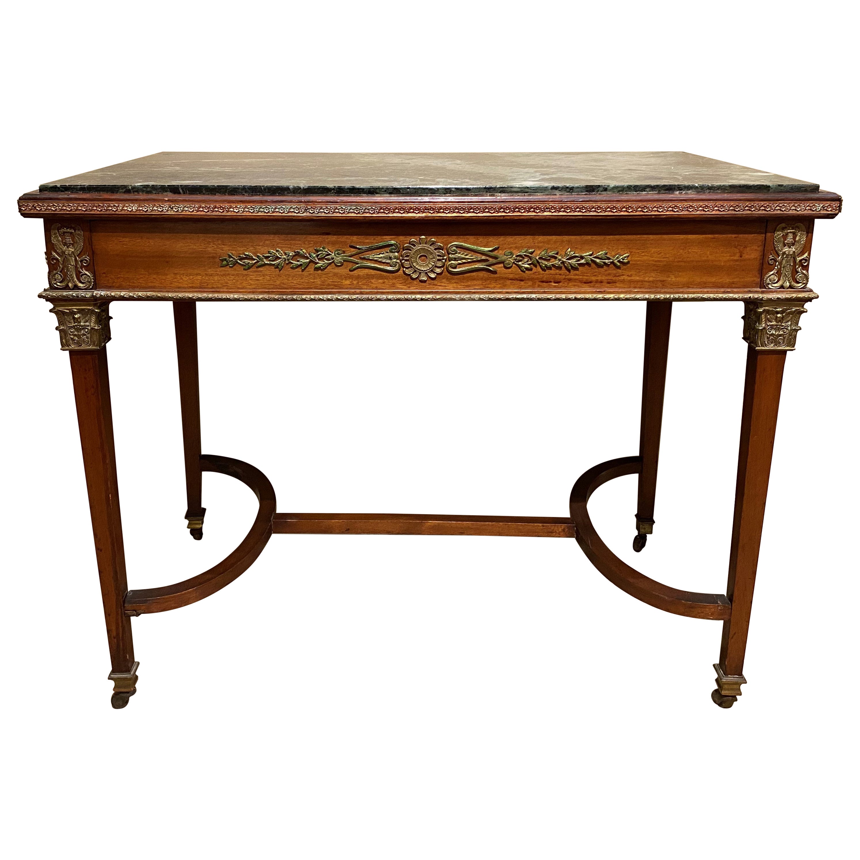 RJ Horner & Co French Marble Top One-Drawer Writing Table with Ormolu For Sale