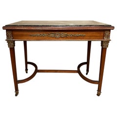 RJ Horner & Co French Marble Top One-Drawer Writing Table with Ormolu