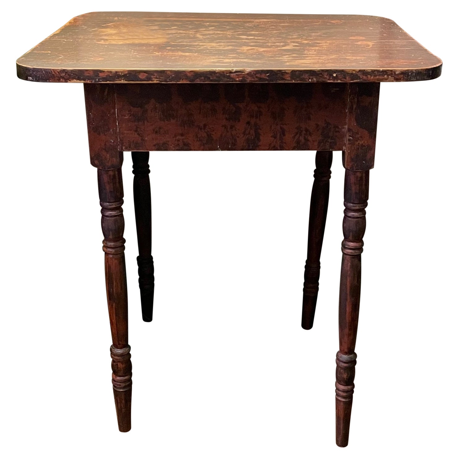 Mid 19th. Century Side Table with Turned Legs in Original Red Paint