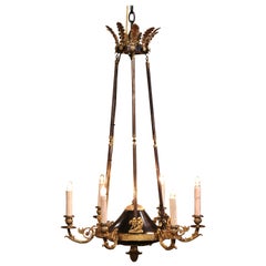 19th Century French Empire Bronze Dore Six-Light Chandelier