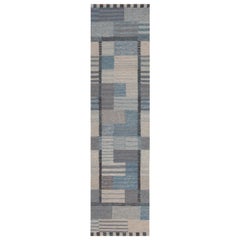 Nazmiyal Collection Modern Swedish Inspired Kilim Runner. 3 ft 1 in x 12 ft