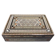 Vintage Moroccan Moorish Middle Eastern Large Inlaid Wood Micro Mosaic Jewelry Box