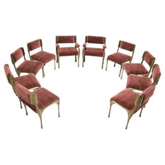 Used Paul Evans Set of Ten Sculpted Bronze Dining Chairs in Aubergine Upholstery