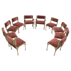 Paul Evans Set of Ten Sculpted Bronze Dining Chairs in Aubergine Upholstery