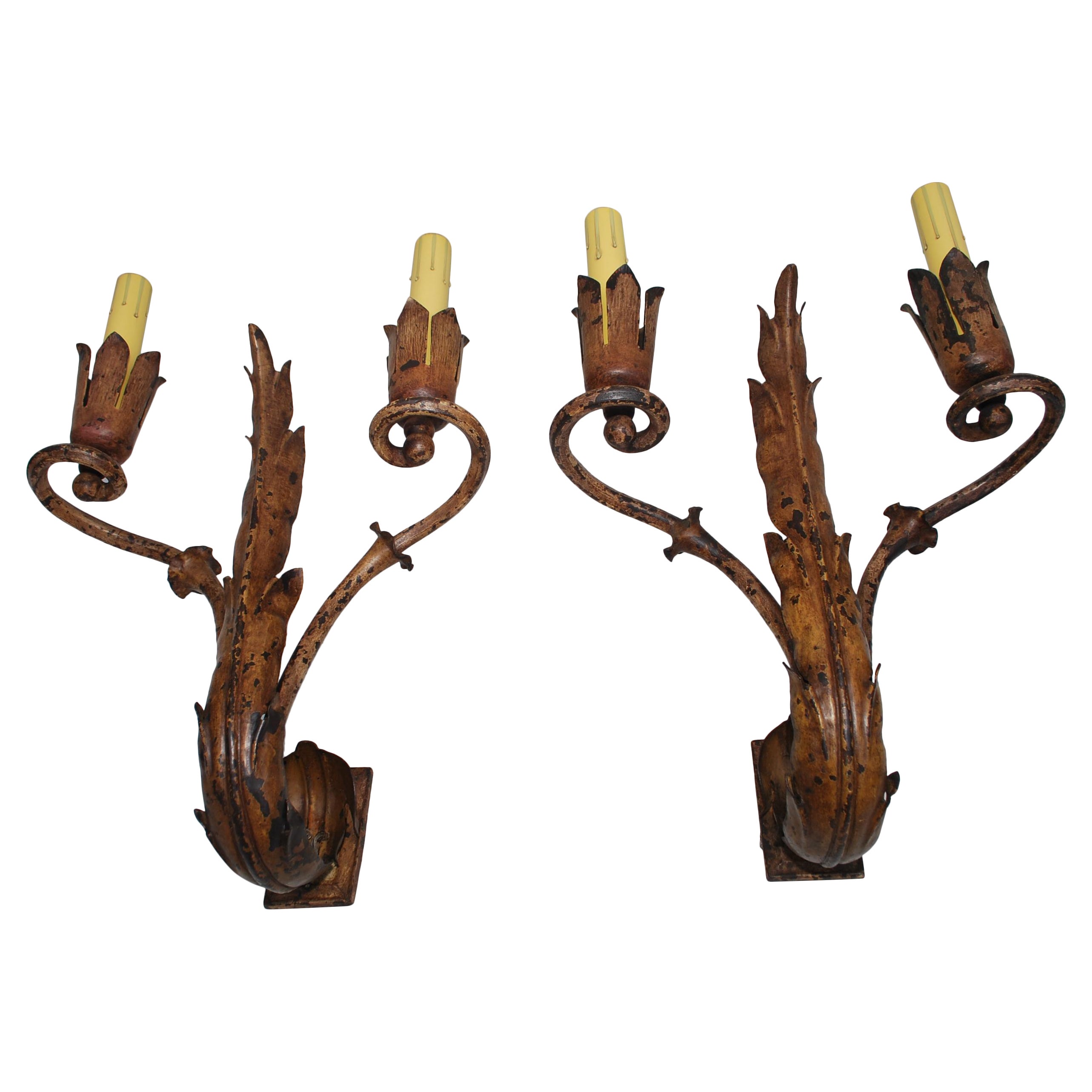 Rare and Large 1930's Wrought Iron Sconces