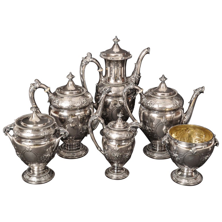 Antique American Gorham Coin Silver Mary Todd Lincoln Tea & Coffee Service, 1861 For Sale