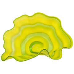 Large Murano Glass Sea form Yellow and Green Bowl, in the Style of Chihuly
