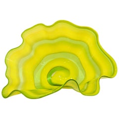 Vintage Large Murano Glass Sea form Yellow and Green Bowl, in the Style of Chihuly