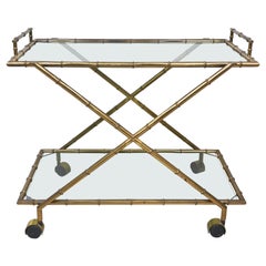 Serving Cart Faux Bamboo Brass and Smoked Glass by Rue Royale, France 1960s
