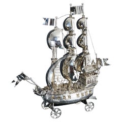 Large Antique Silver Nef Galleon