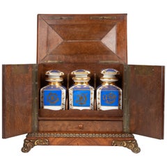 19th Century French Tea caddy Napoleon III with Porcelain Bottles