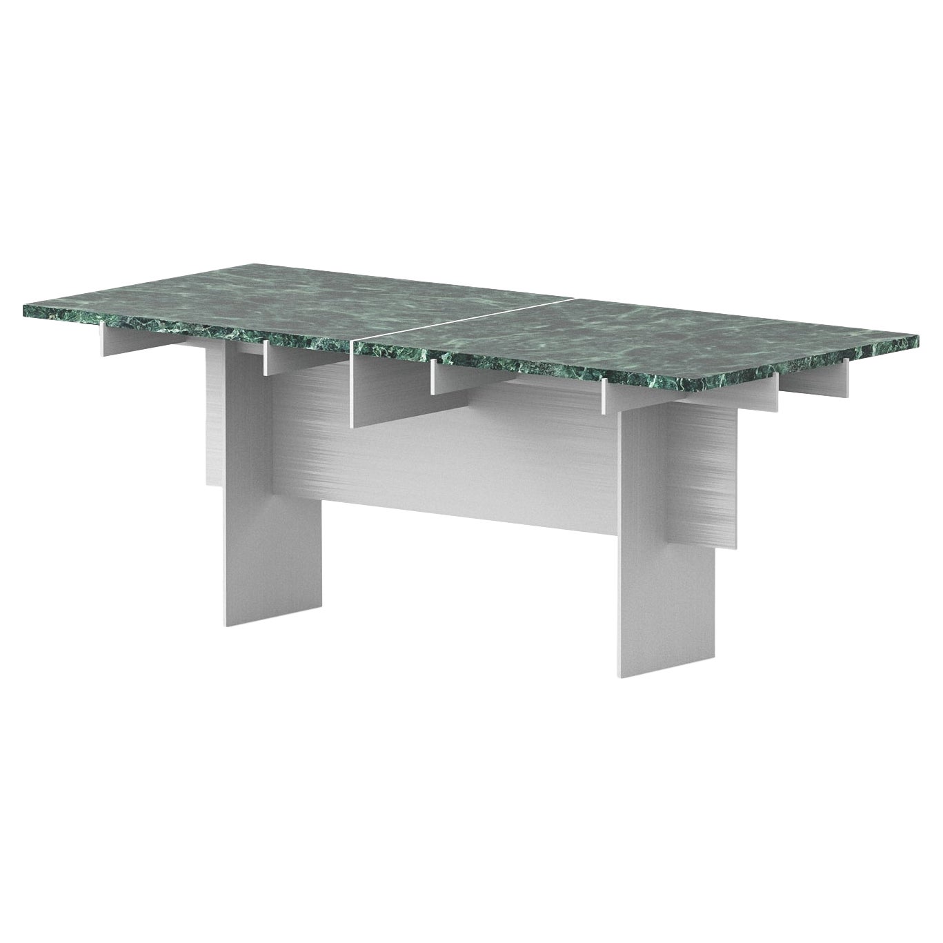 Table de salle à manger en aluminium et marbre "Verde Alpi" NMPB