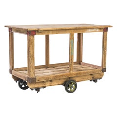 Retro Czech Wooden Bakery Table on Wheels