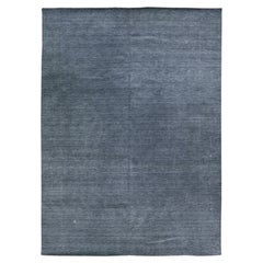 Tapis en laine bleu moderne de style Gabbeh tissé à la main à motif minimaliste