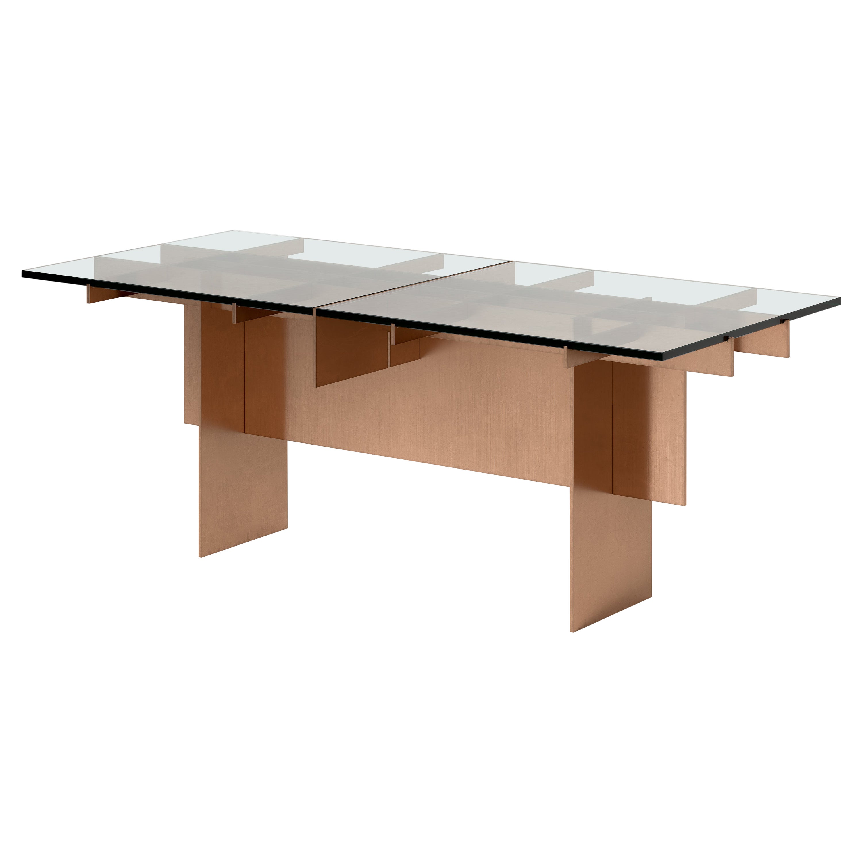 NMPBV1, Copper and Glass Dining Table For Sale