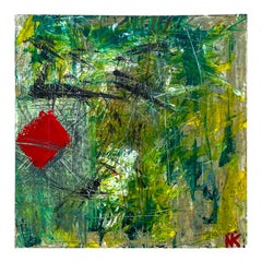 Large Scale Mid-Century Modern Signed Abstract Oil On Canvas, Green /Red C.1972