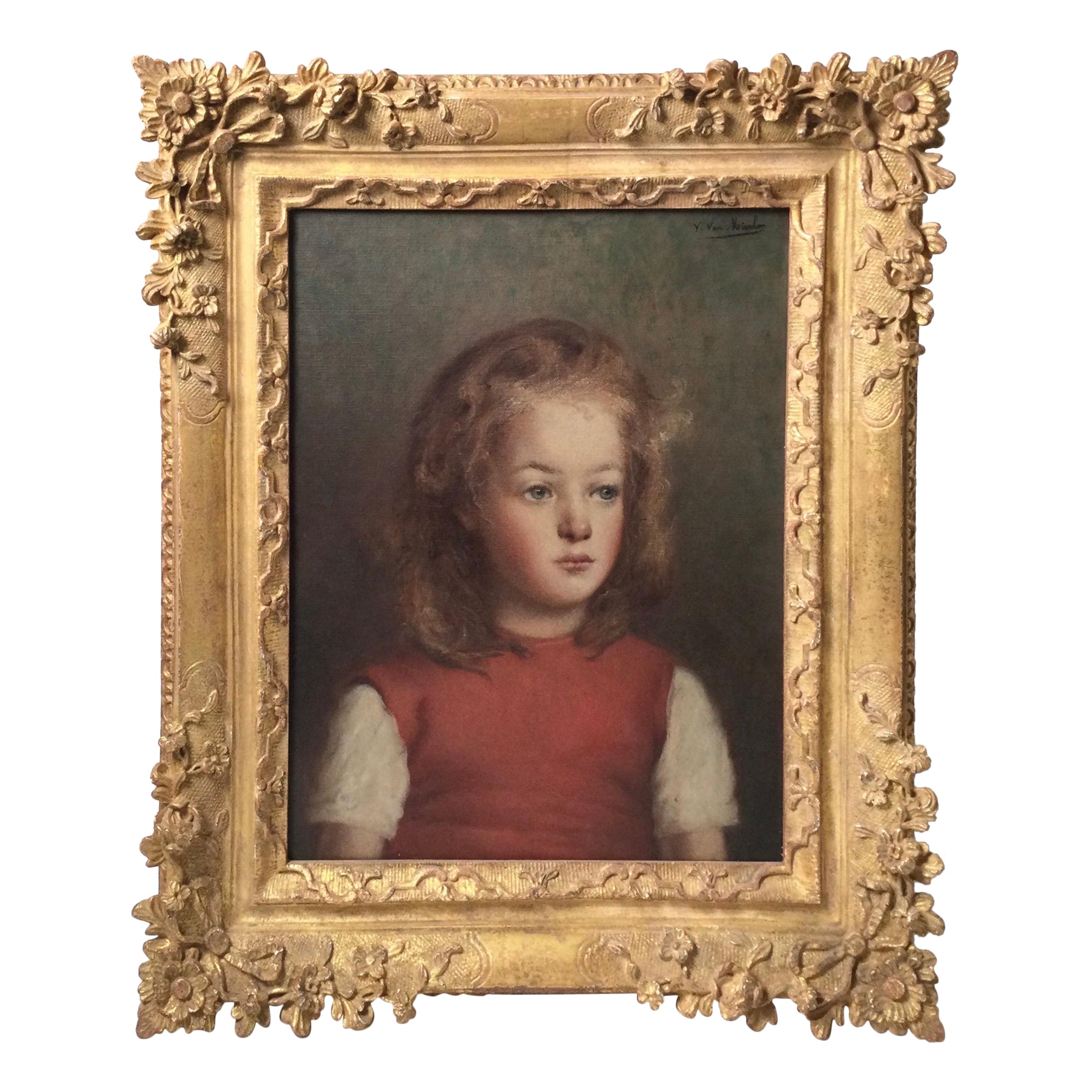 Early 20th Century Oil on Canvas Portrait of a Young Girl