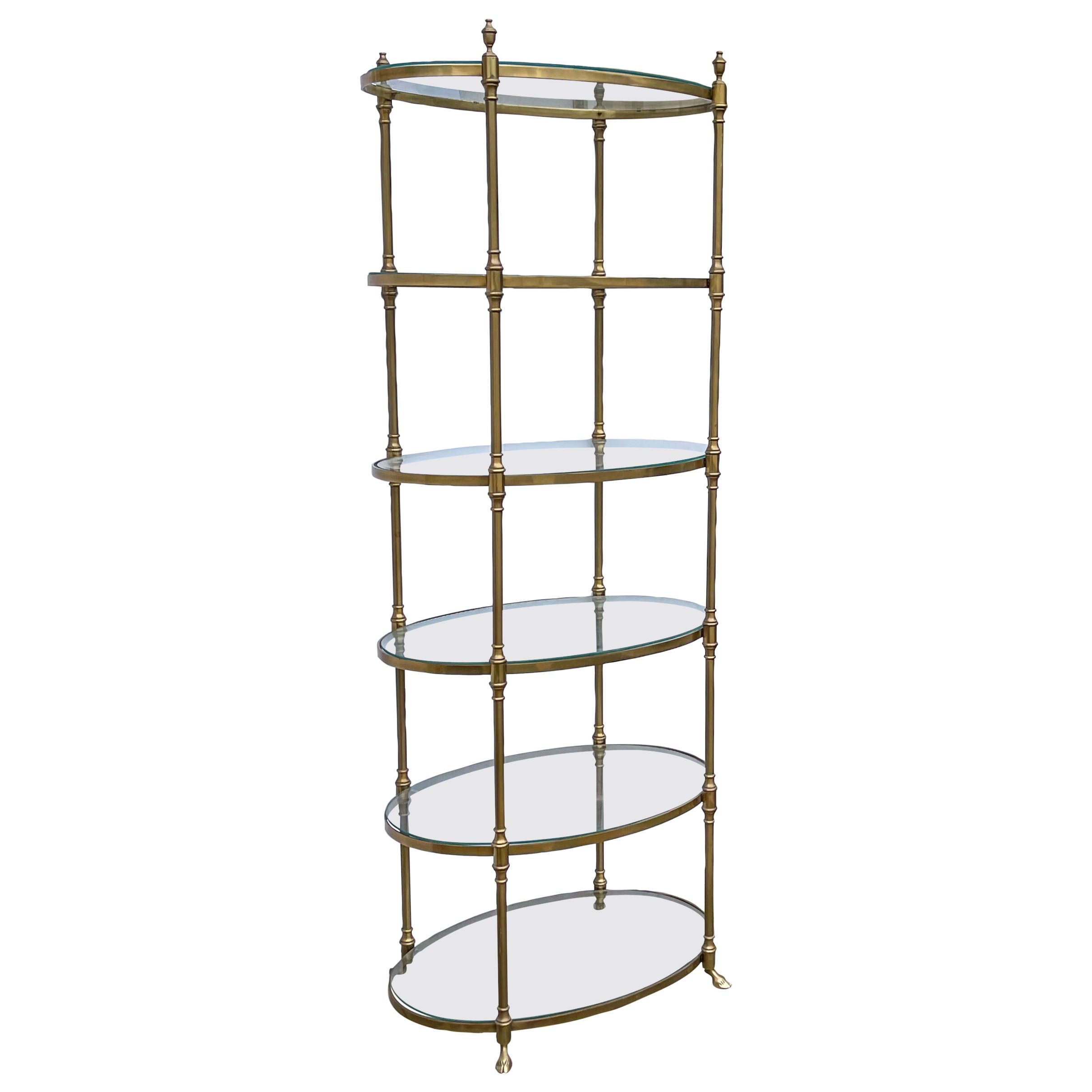1970s Tall Neo-Classical Maison Jensen Style Brass and Glass Etagere / Shelf
