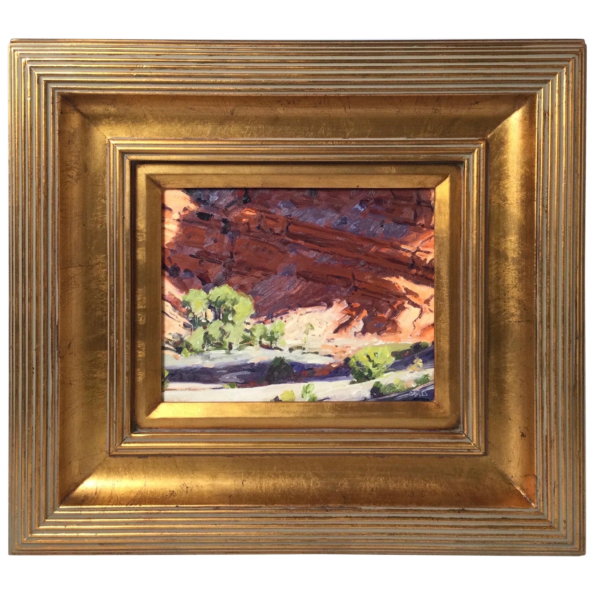 Oil on Canvas Board Titled "The Canyon Wall" in Giltwood Frame