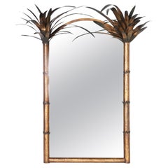 Vintage British Colonial Style Tole Palm Tree Wall Mirror
