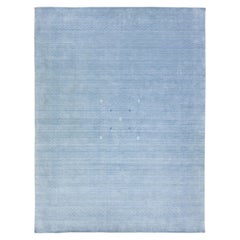 Light Blue Modern Gabbeh Style Hand-Loom Wool Rug with Minimal Design