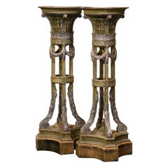 Pair of Early 20th Century French Neoclassical Carved and Painted Planters