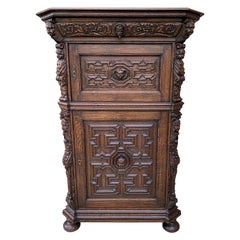 Antique French Lingerie Cabinet Chest Canted Corners Oak Renaissance Revival 