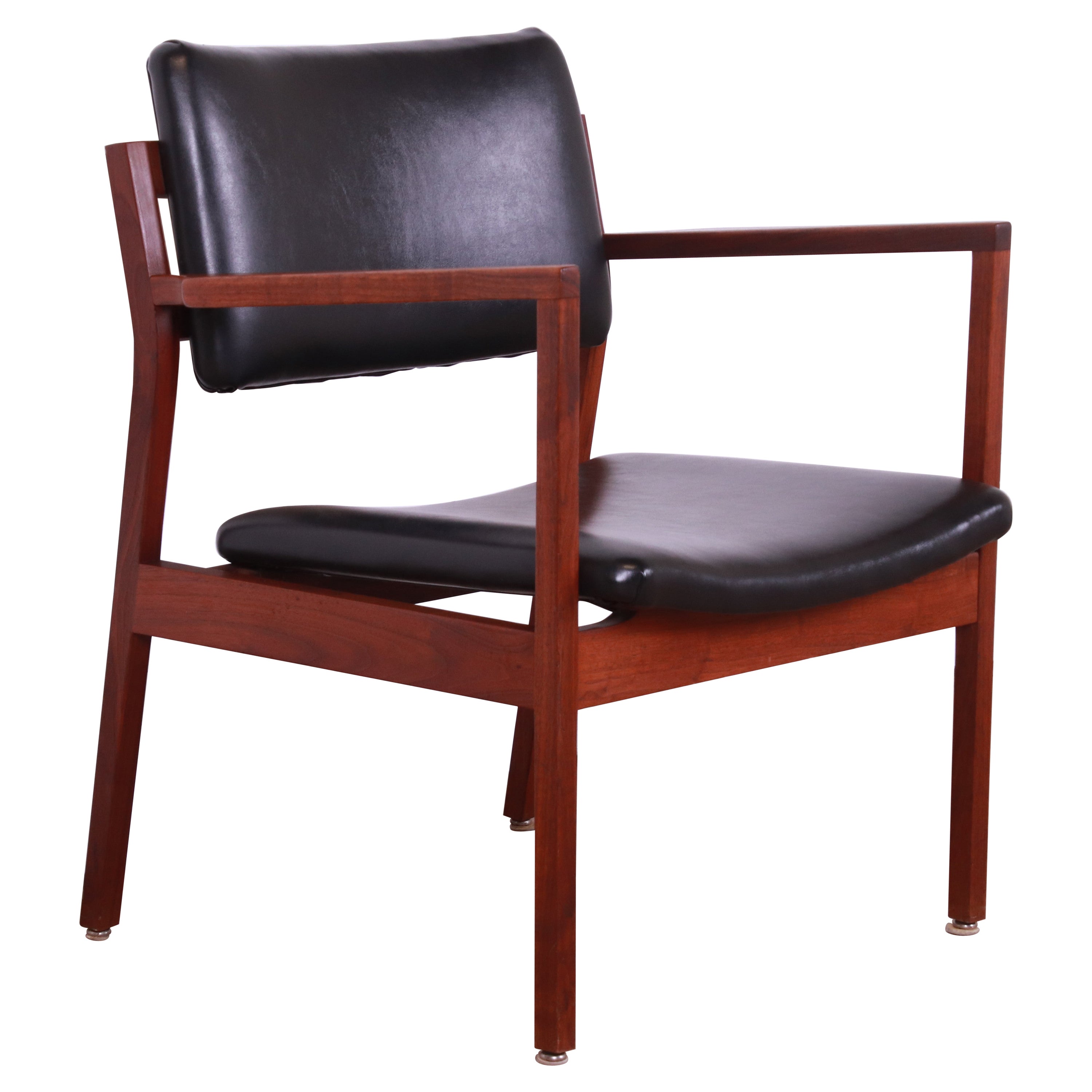 Jens Risom Style Mid-Century Modern Sculpted Walnut Lounge Chair, 1960s