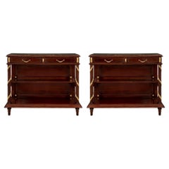 Antique Pair of French 19th Century Louis XVI St. Mahogany, Ormolu and Marble Buffets