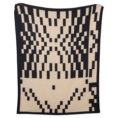 Pixel Map Knit Throw Blanket Textile in Black and Natural