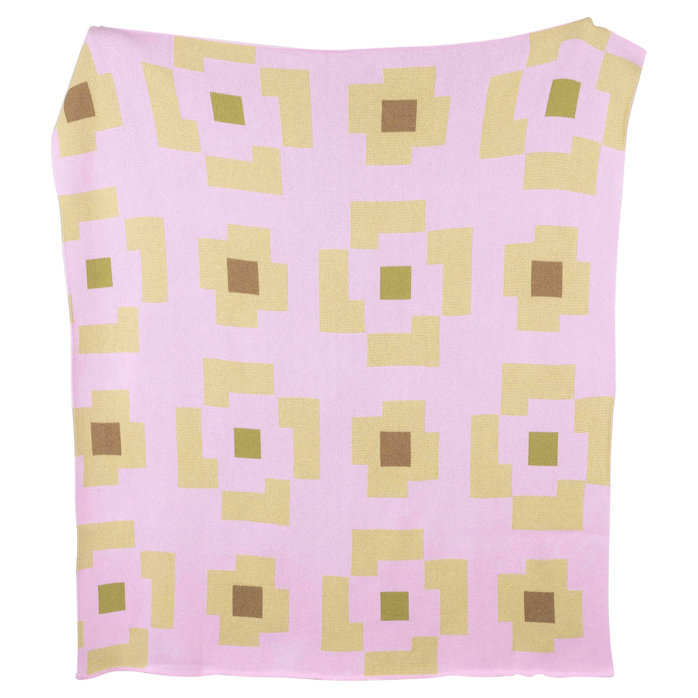 Flower Knit Throw Blanket Textile in Pink For Sale