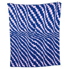 Billowing Twill Knit Throw Blanket Textile in Blue and Pink