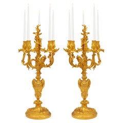 Pair of French 19th Century Louis XV St. Ormolu Candelabras, Signed Germain