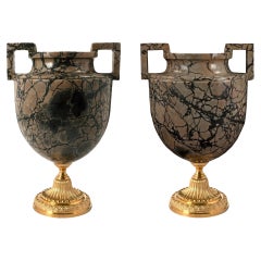 Pair of Italian Mid-19th Century Neoclassical Style Marble and Ormolu Urns