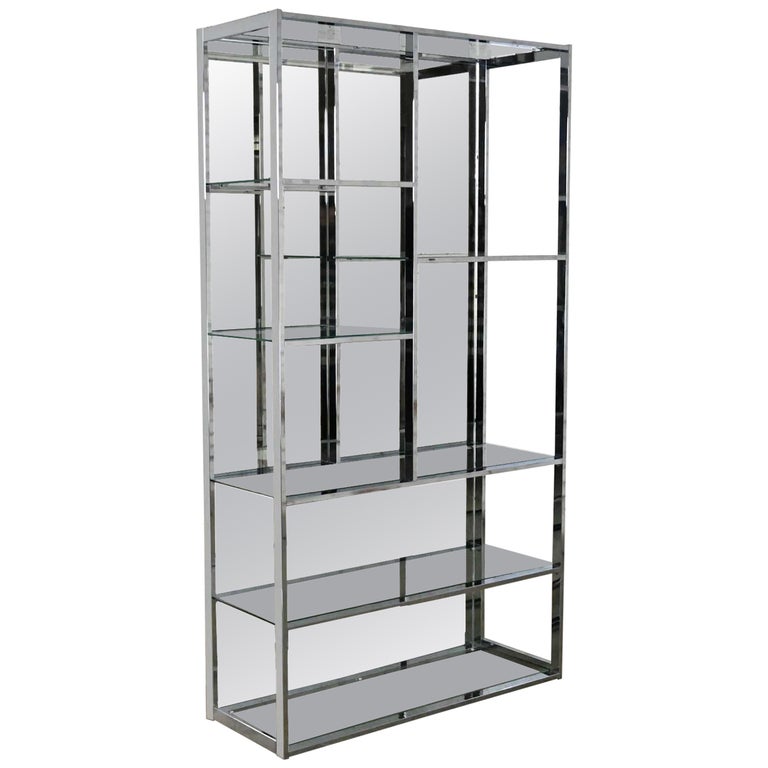 MCM - Modern Chrome and Glass Etagere Mirrored Back Style Design Institute  America For Sale at 1stDibs