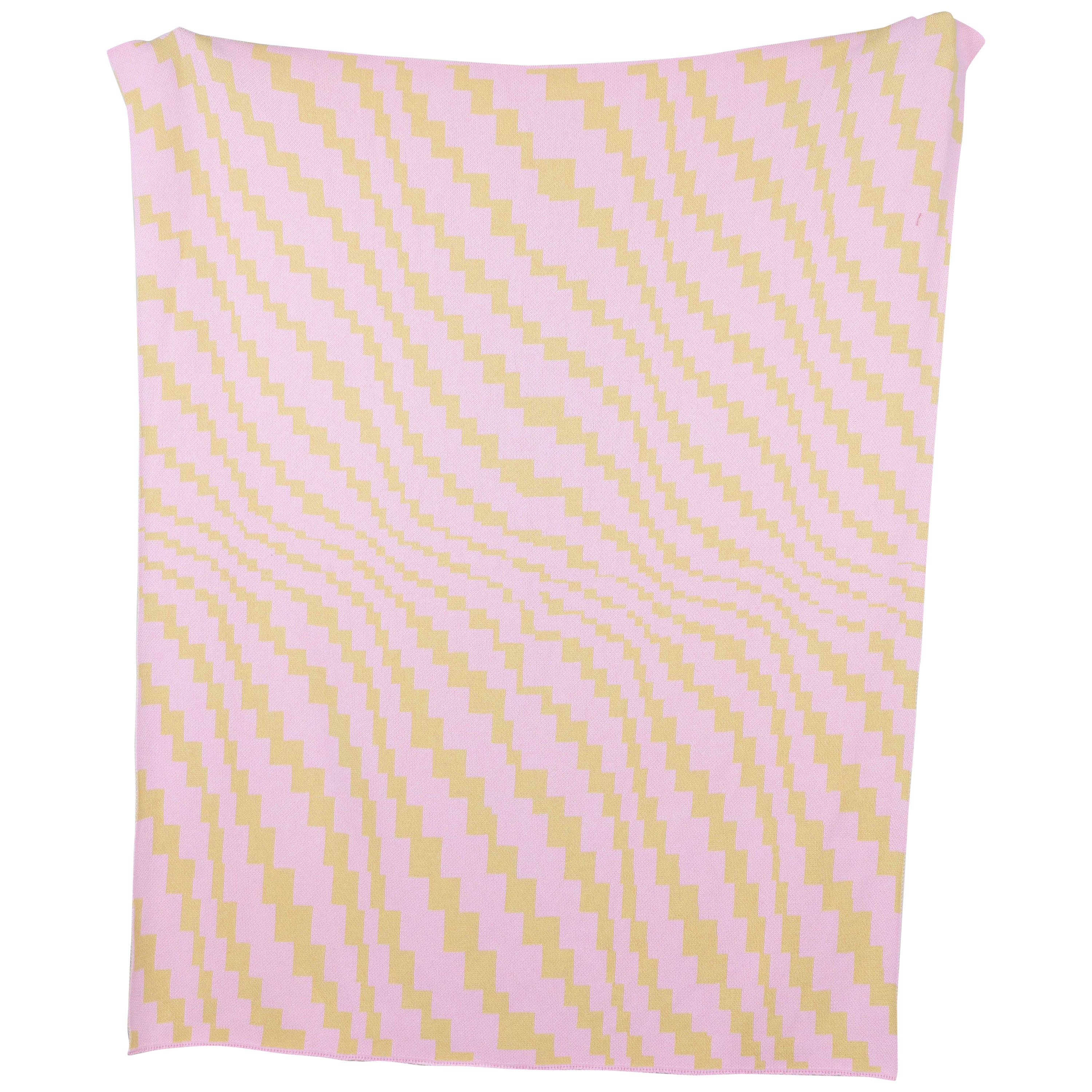 Billowing Twill Knit Throw Blanket Textile in Rose Pink and Yellow For Sale