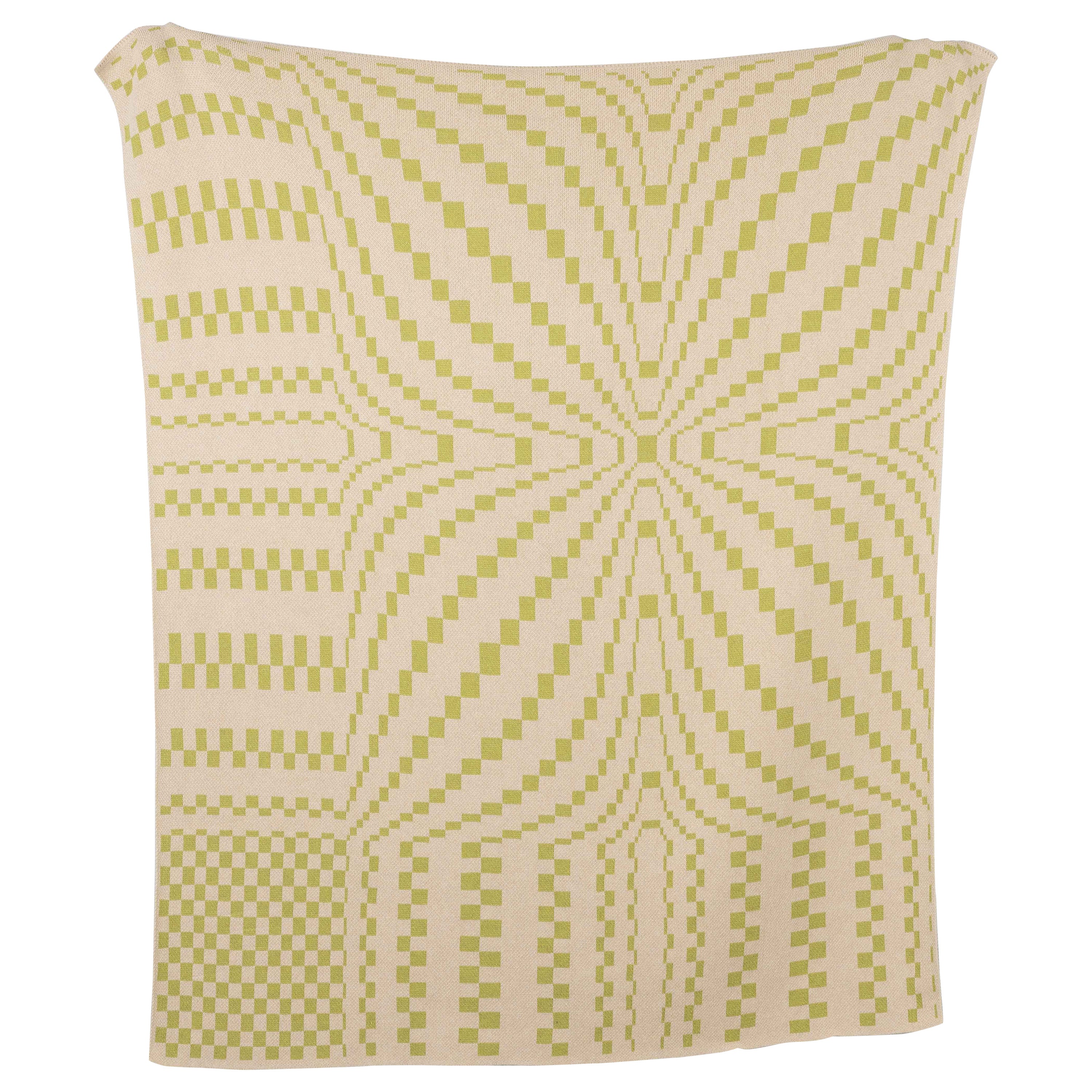 Blooming Leaf Knit Throw Blanket Textile in Chartreuse Green and Natural For Sale