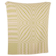 Blooming Leaf Knit Throw Blanket Textile in Chartreuse Green and Natural
