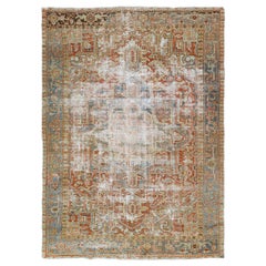 Antiker persischer Heriz-Teppich aus rostierter Wolle im Shabby Chic-Stil, handgefertigt